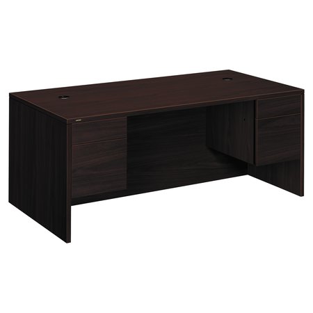 HON Pedestal Desk, 36 in D, 72" W, 29.5" H, Mahogany, Woodgrain Laminate H10593.NN